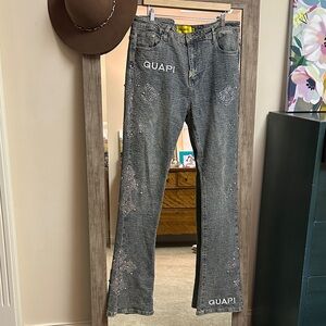 GUAPI vintage Blue Distressed Cross Denim Jeans